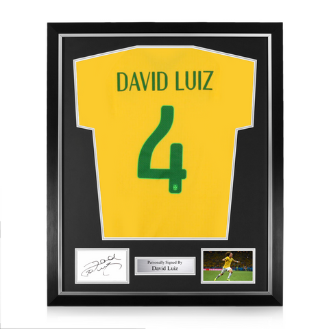 David Luiz Signed Framed Display w/ Brazil Home Shirt