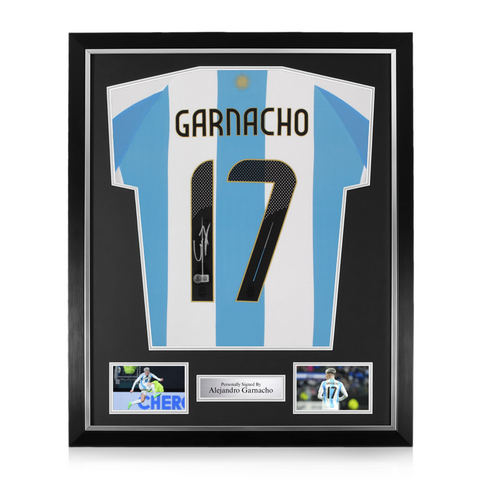 Alejandro Garnacho Signed Framed Argentina Home Shirt w/ BAS Beckett Authentication