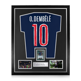Ousmane Dembélé Signed Framed Display w/ PSG Home Shirt with Cup Printing