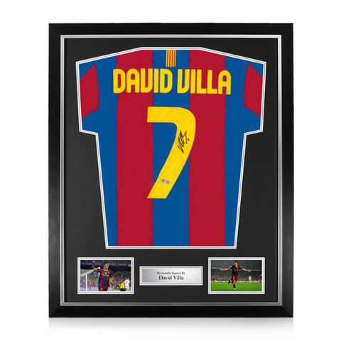 David Villa Signed Framed FC Barcelona Home Shirt w/ BAS Beckett Authentication
