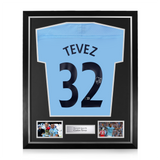 Carlos Tevez Signed Framed Manchester City Home Shirt w/ BAS Beckett Authentication