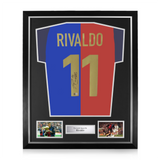 Rivaldo Signed Framed FC Barcelona Home Shirt w/ BAS Beckett Authentication