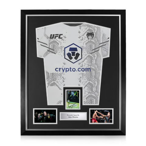 Alex Pereira Signed Framed Display w/ UFC White and Blue Shirt