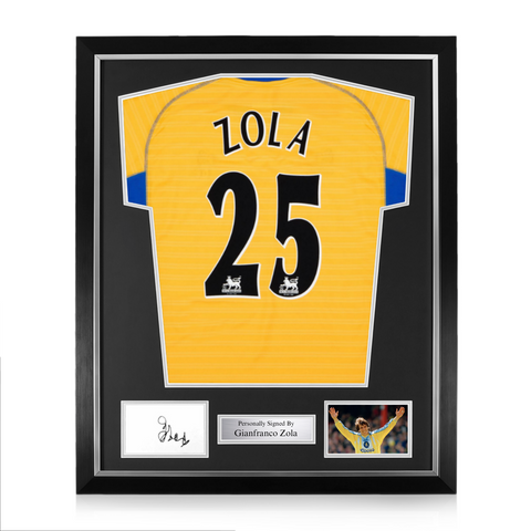 Gianfranco Zola Signed Framed Display w/ Chelsea Away Shirt