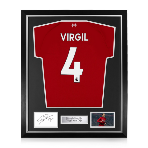 Virgil Van Dijk Signed Framed Display w/ Liverpool Home Shirt