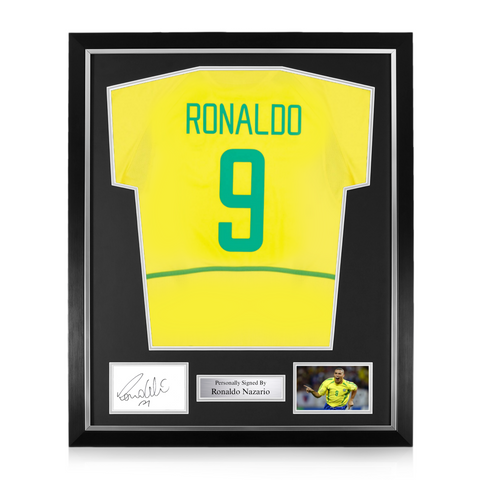 Ronaldo Nazario Signed Framed Display w/ Brazil Home Shirt