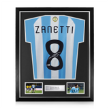 Javier Zanetti Signed Framed Argentina Home Shirt w/ BAS Beckett Authentication