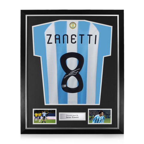 Javier Zanetti Signed Framed Argentina Home Shirt w/ BAS Beckett Authentication