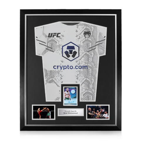 Belal Muhammad Signed Framed Display w/ UFC White and Blue Shirt