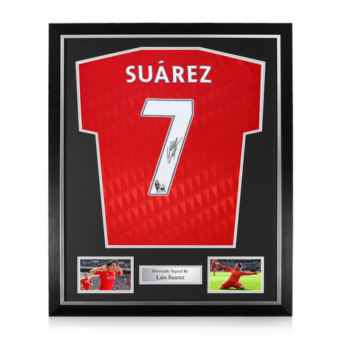 Luis Suarez Signed Framed Liverpool 2010-12 Home Shirt