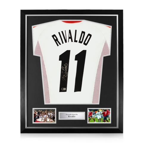 Rivaldo Signed Framed AC Milan Away Shirt w/ BAS Beckett Authentication