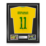 Raphinha Signed Framed Brazil Home Shirt w/ BAS Beckett Authentication