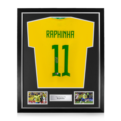 Raphinha Signed Framed Brazil Home Shirt w/ BAS Beckett Authentication