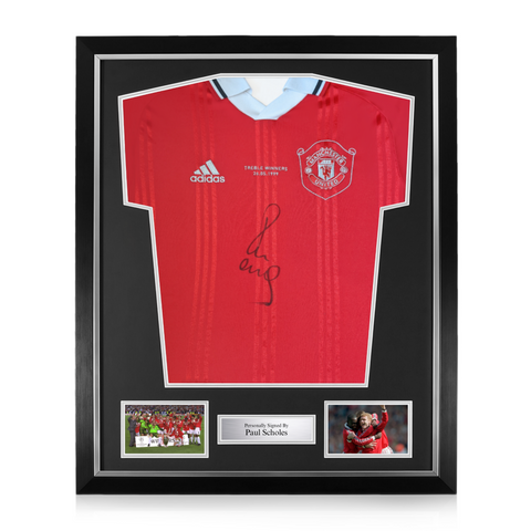 Paul Scholes Signed Framed Manchester United Treble Special Edition Home Shirt