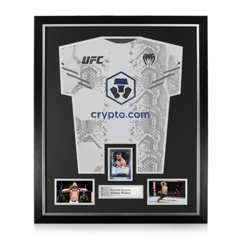 Johnny Walker Signed Framed Display w/ UFC White and Blue Shirt