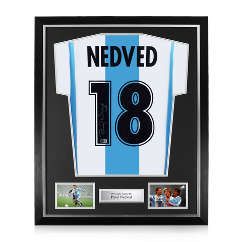 Pavel Nedved Signed Framed Lazio Home Shirt w/ BAS Beckett Authentication