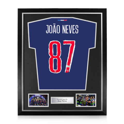 Joao Neves Signed Framed PSG Home Shirt w/ BAS Beckett Authentication